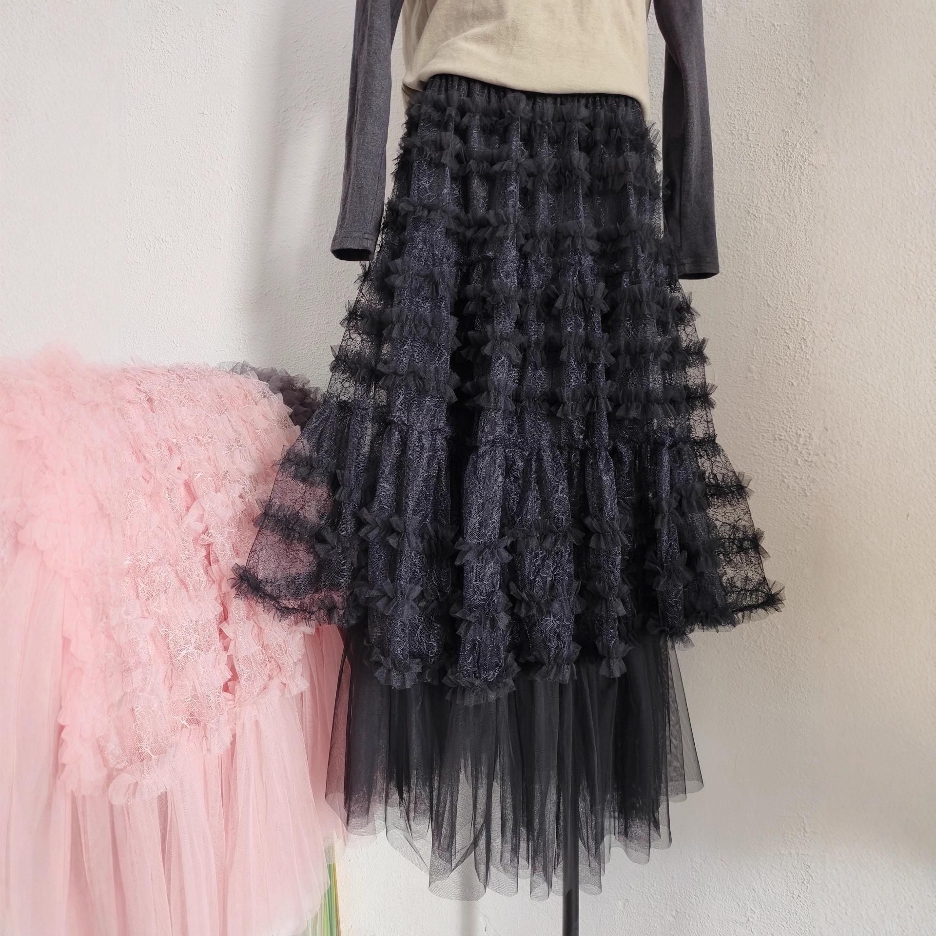Early Spring 2026 Sweet Ruffled Lace Long Dress with Elastic Waist and Fairy-like Gauze Skirt One size, elastic waist
