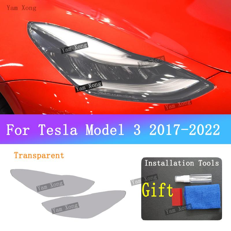 For Tesla Model 3 2017- Auto Headlight Black Taill Cover Film Front Light Taillight TPU Transparent Armored Protective Films