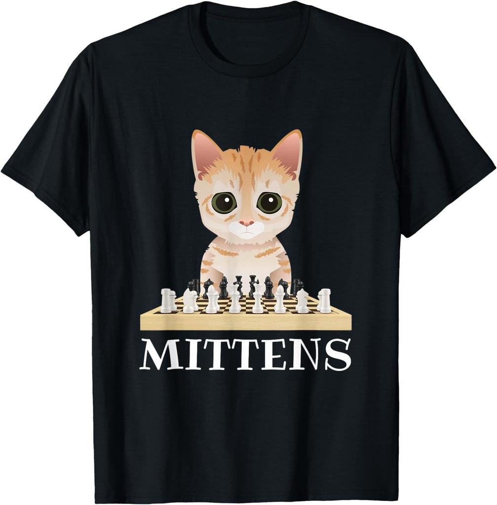 Mittens Cat Playing Chess Game T-Shirt for Men