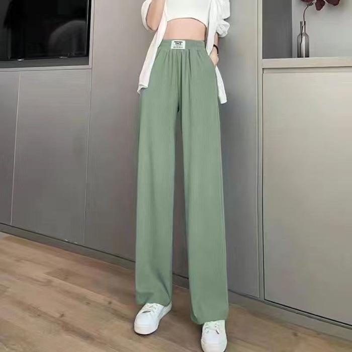 New black ice silk wide-leg pants women's spring and summer high-waisted and thin straight Korean version cool pants