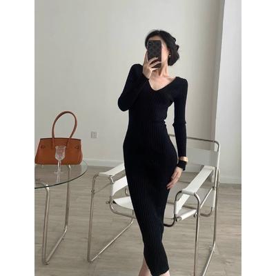 Hepburn pause café noir élégant rétro doux robe haut de gamme design de niche slim hanches tempérament