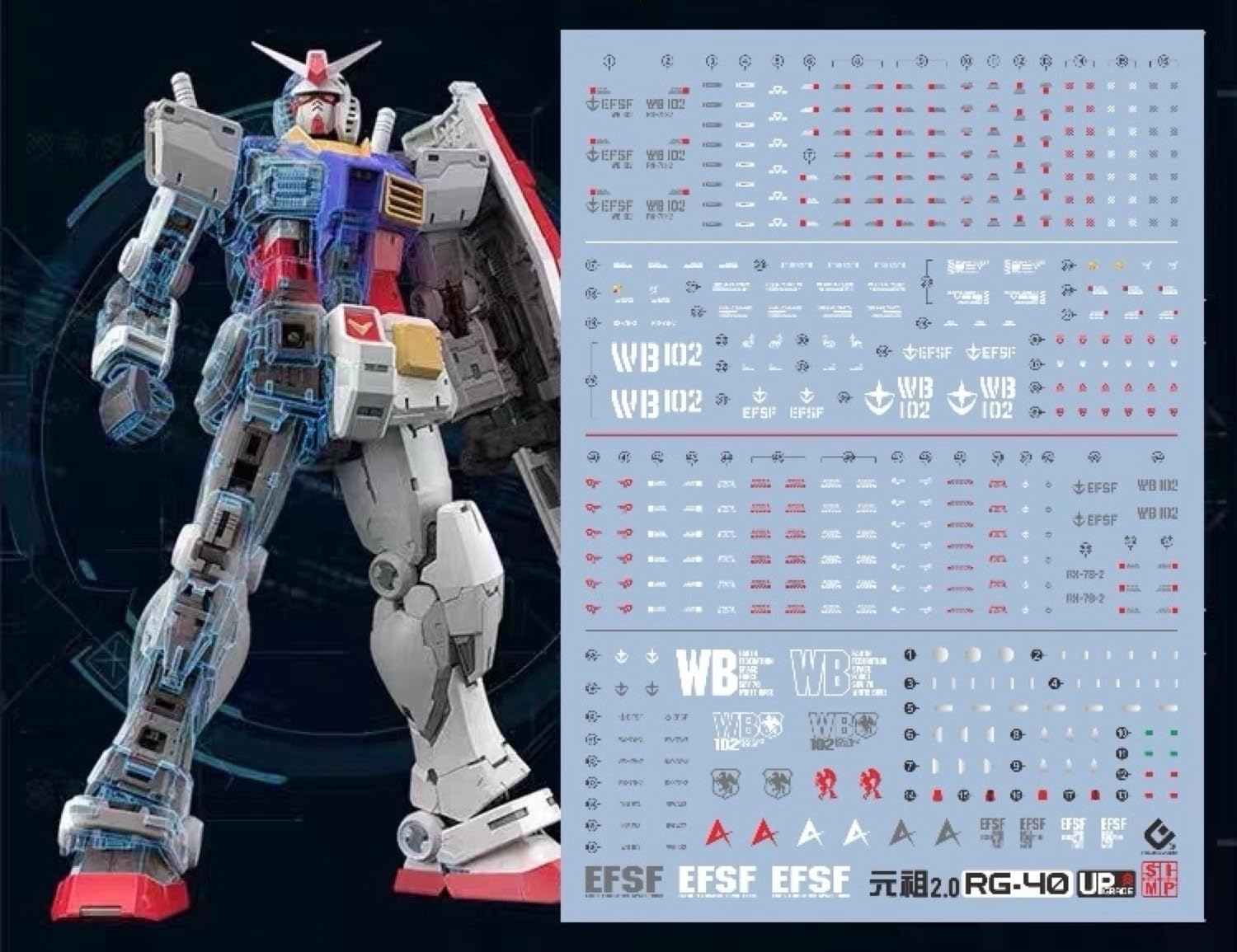 

Decals for MS RG Gundam Fluorescent!! Water-slide HG, RG, EG, MG, MGSD, PG, RE, HiRM, Robot, Detail-Up (for 1/144 RX-78-2 Ver. 2.0) [Used]