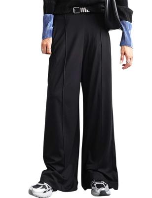 Antiqua Soft Size Size Large Women's Pin-Tuck Wide-Leg Pants, Material, AY-00078, Black, 05,