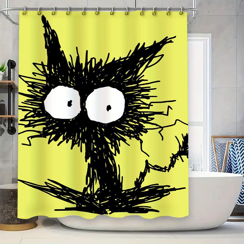 

Black Spiky Cat Yellow Shower Curtain For Bathroom Decor Home Decoration Waterproof Printing Pattern W60H190(CM)-1 Pcs