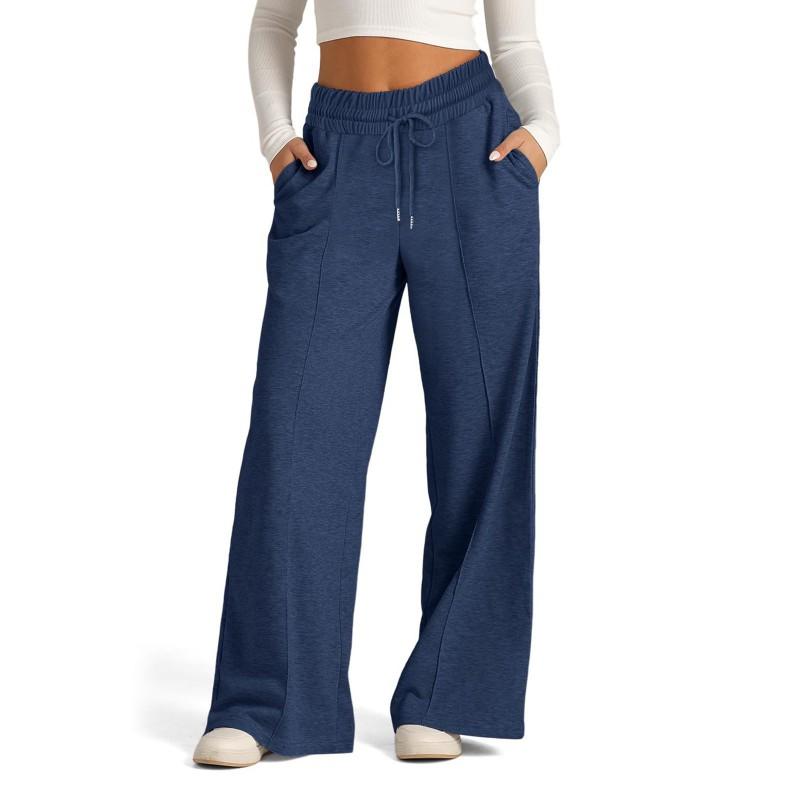 Womens High-Waist Drawstring Wide-Leg Casual Pants Slim Fit Solid Color Lightweight Stretch Trousers 2026 Winter