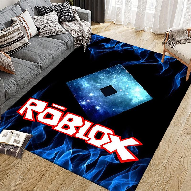 Roblox Flannel Printed Carpet, Home Sofa Decoration for Living Room & Bedroom, Non‑Slip Play Flannel Floor Mat for Game Room