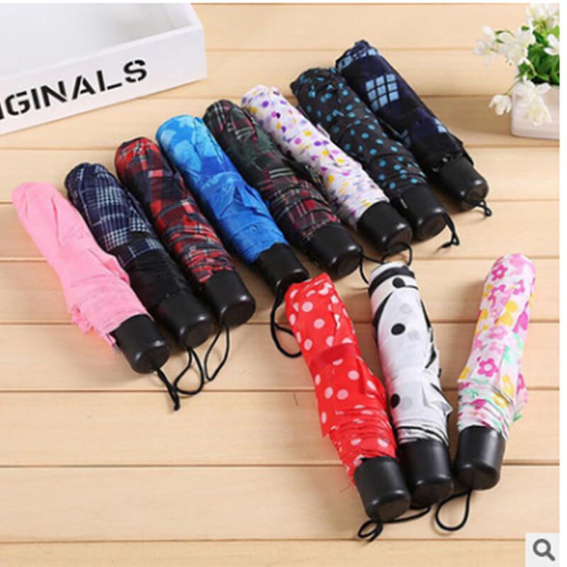 Compact Portable Three-Fold Plaid Umbrella