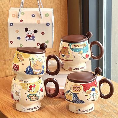 Cute Butter Bear Ceramic Mug with Lid Spoon for Girls Birthday Gift Souvenir Breakfast Coffee Cup