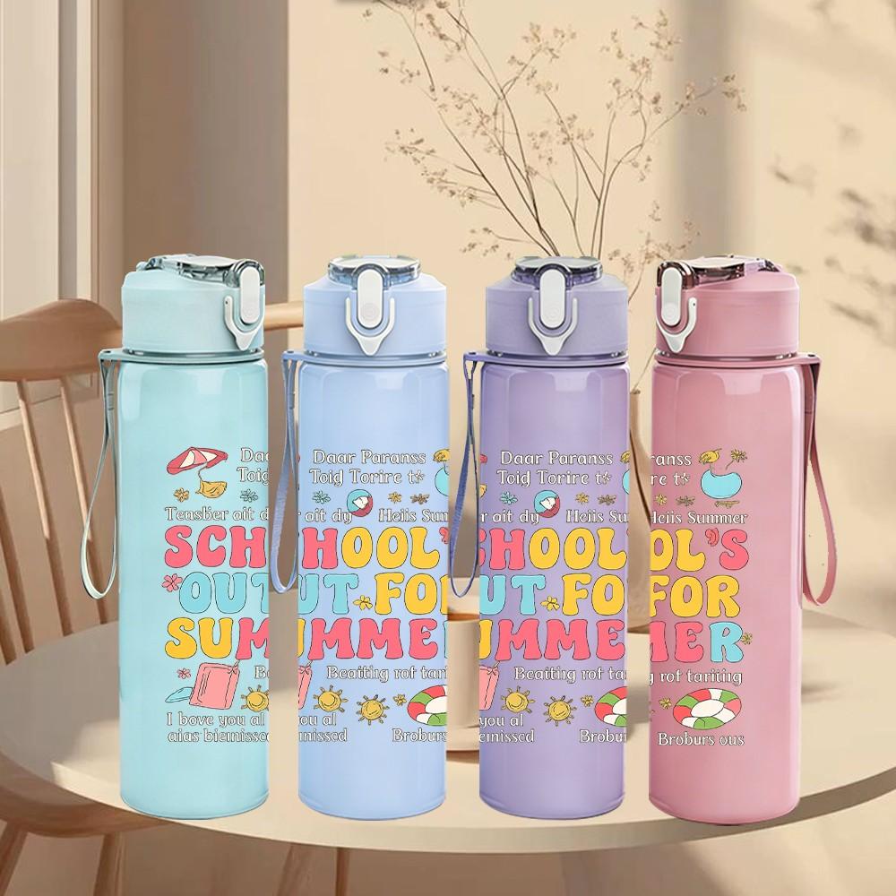1PC School's Out For Summer Letter Print 750ml Color Plastic Sports Water Bottle Leakproof Flip Straw Lid Suitable for Sports Office Home Use
