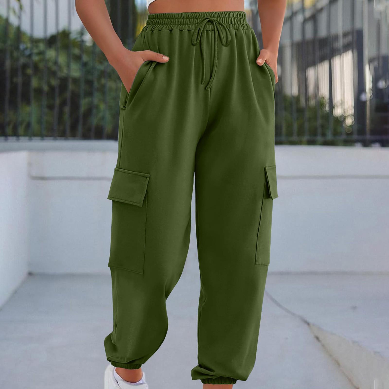 Women s Fashion Drawstring Sports Work Pants Loose Color Casual Pants L