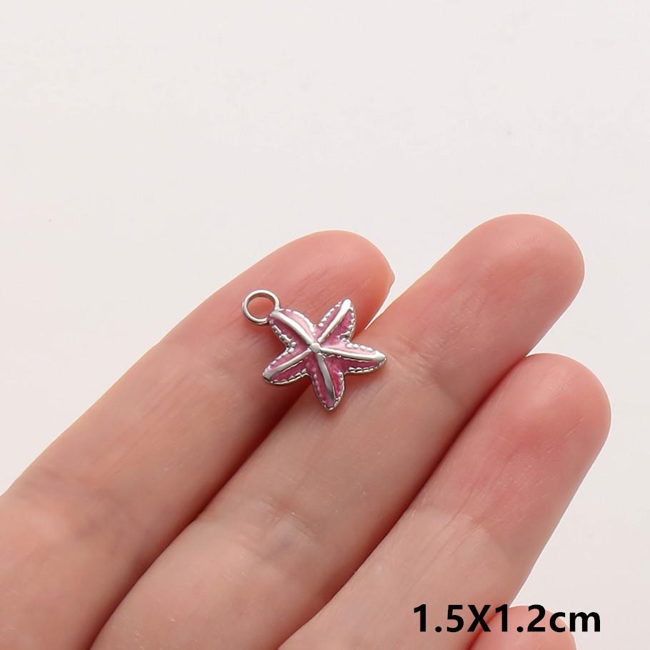 2pcs Marine Animals Pink/Hot Pink Enamel Charm Shell Jellyfish Starfish Conch Stainless Steel Pendant Charms For Jewelry Making