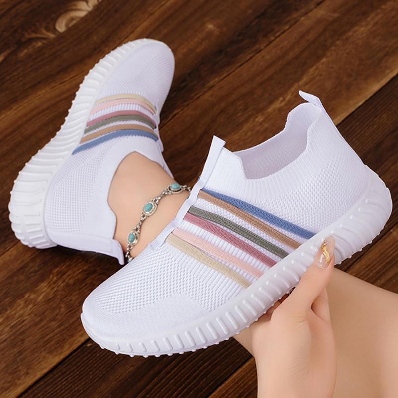 New Fashion Women Sneakers Mesh Breathable Sports Shoes Slip on Flat Anti-slip Woman Walking Shoes Casual Sneakers