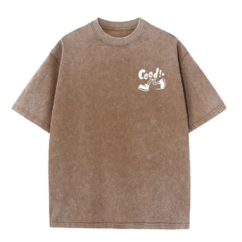 Unisex Sommer kurzärmlig g Gewicht gewaschen Retro Laufen Sport Muster Baumwollstoff reine Baumwolle locker T-Shirt