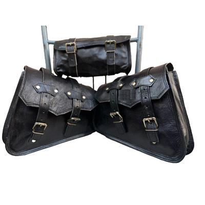 Combo Bolsa de sela para motocicleta Bolsa preta encerada Bolsa de 3 alforjes para bagagem em couro para bicicleta