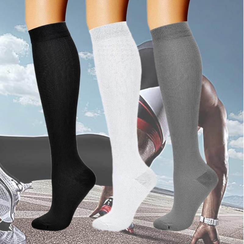 3 Pairs High Elastic Knee Length Compressed Socks for Sports Enthusiasts and Long Distances Traveling Fatigue Relief
