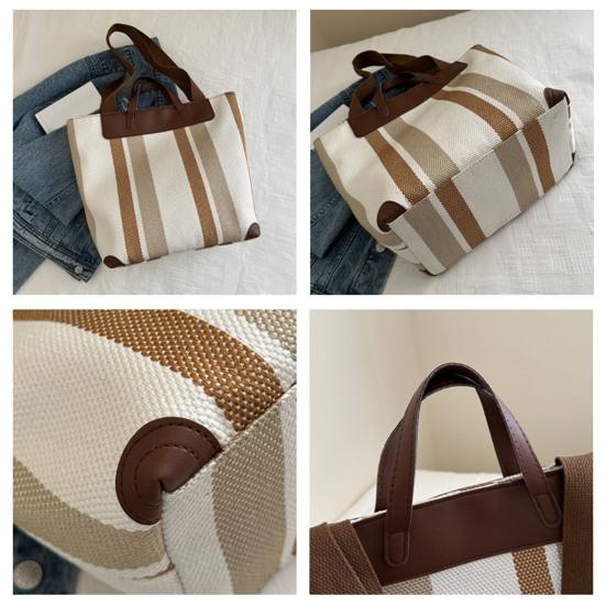 Striped Shoulder Bag Ladies Canvas Tote Bag Zipper Closure Handbag Shoulder Tote for Daily Use Commuting Dating Parties