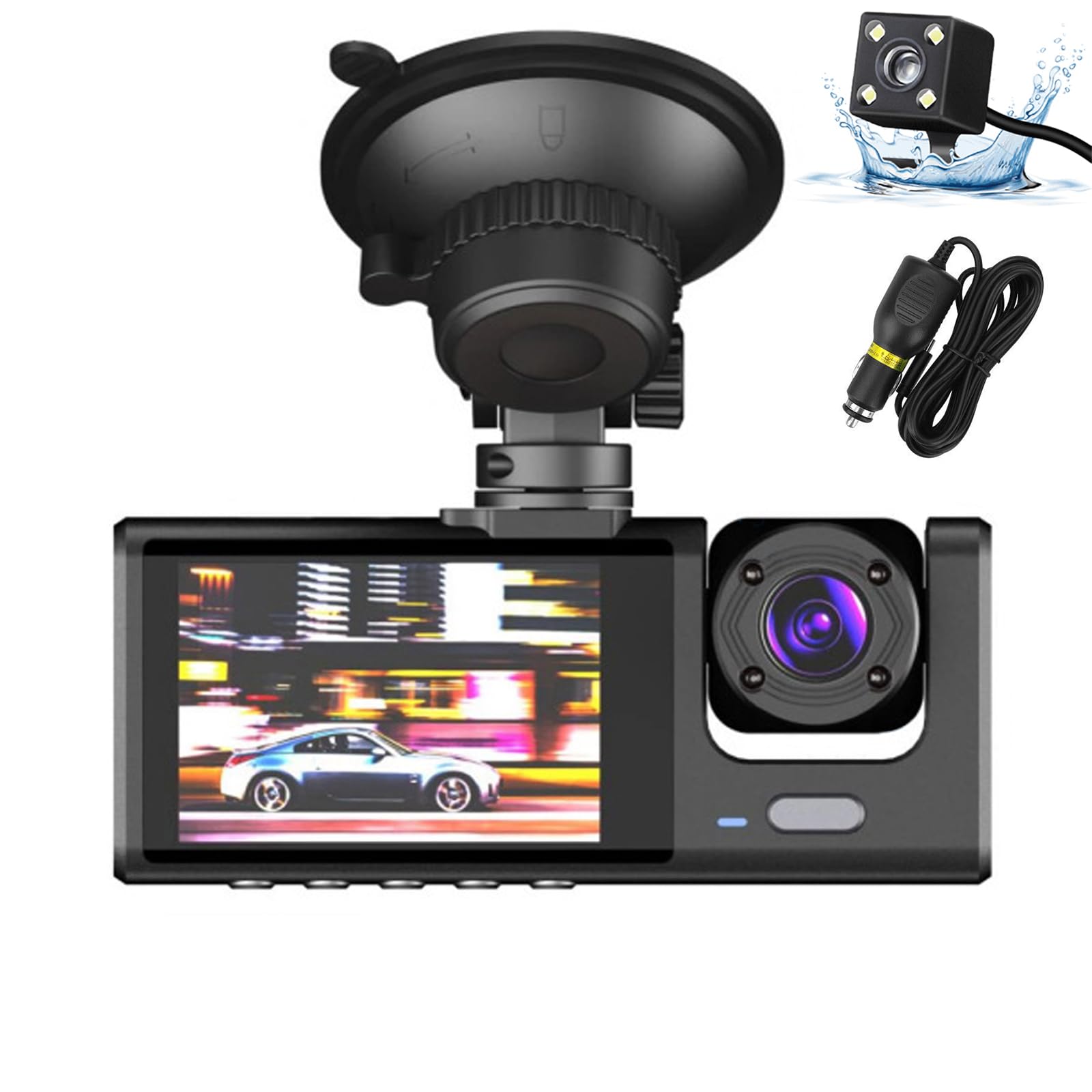 

3-камерный автомобильный видеорегистратор, компактный передний и задний внутренний видеорегистратор, 3-камерный видеорегистратор с углом обзора 1080P и всенаправленной защитой 360 градусов