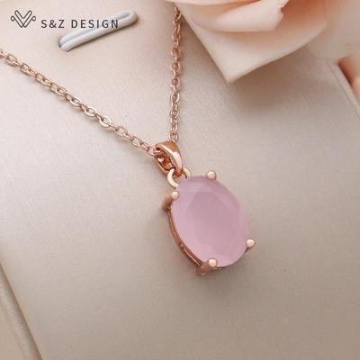 Mode Oval Ei Form Kristall Rose Gold Farbe Anhänger Halskette Für Frauen Hochzeit Romantische Schmuck Geschenk