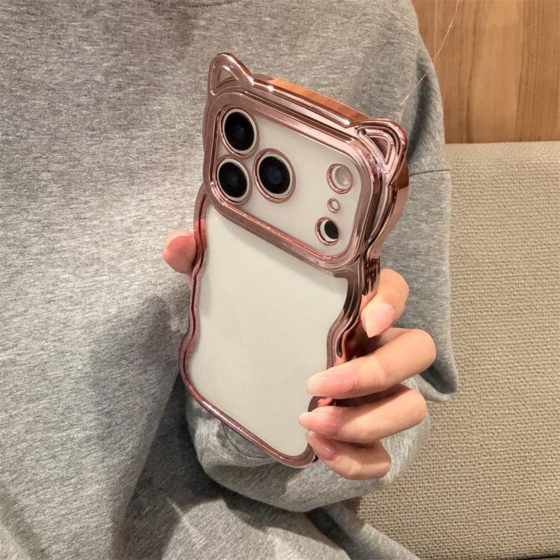 

Electroplated Cat Ear Glitter iPhone 17 ProMax/16/15 Case, Precision Fit, Anti-Drop, Transparent 15Pro Max рожевий