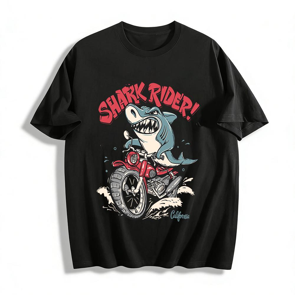 California Shark Rider Fun Shark Riding Motorcycle Graphic Casual T-Shirt Pure cotton T-shirt XXS