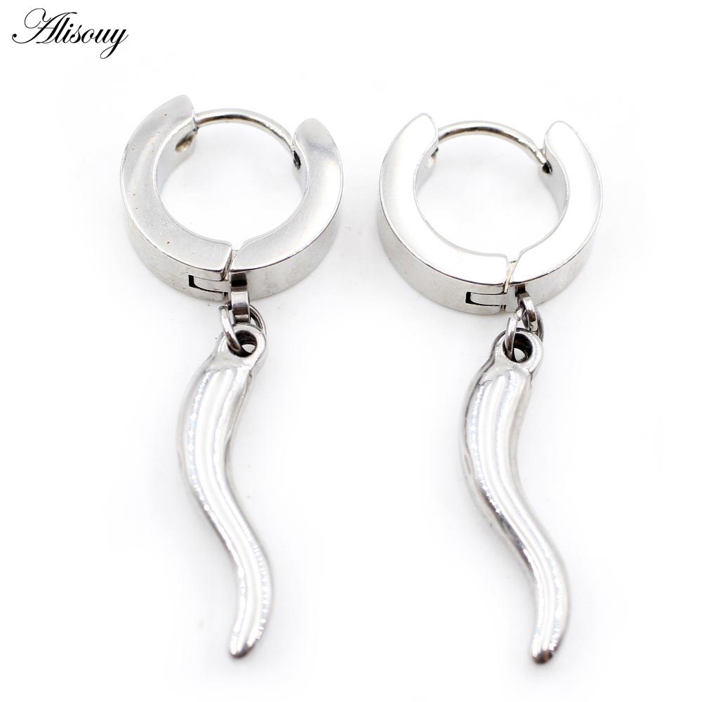 

Alisouy 2PC нержавеющая сталь крест морская звезда меч топор лунный перец кулон для женщин и мужчин маленькая круглая гладкая круглая серьга-кольцо Style3 серебряный