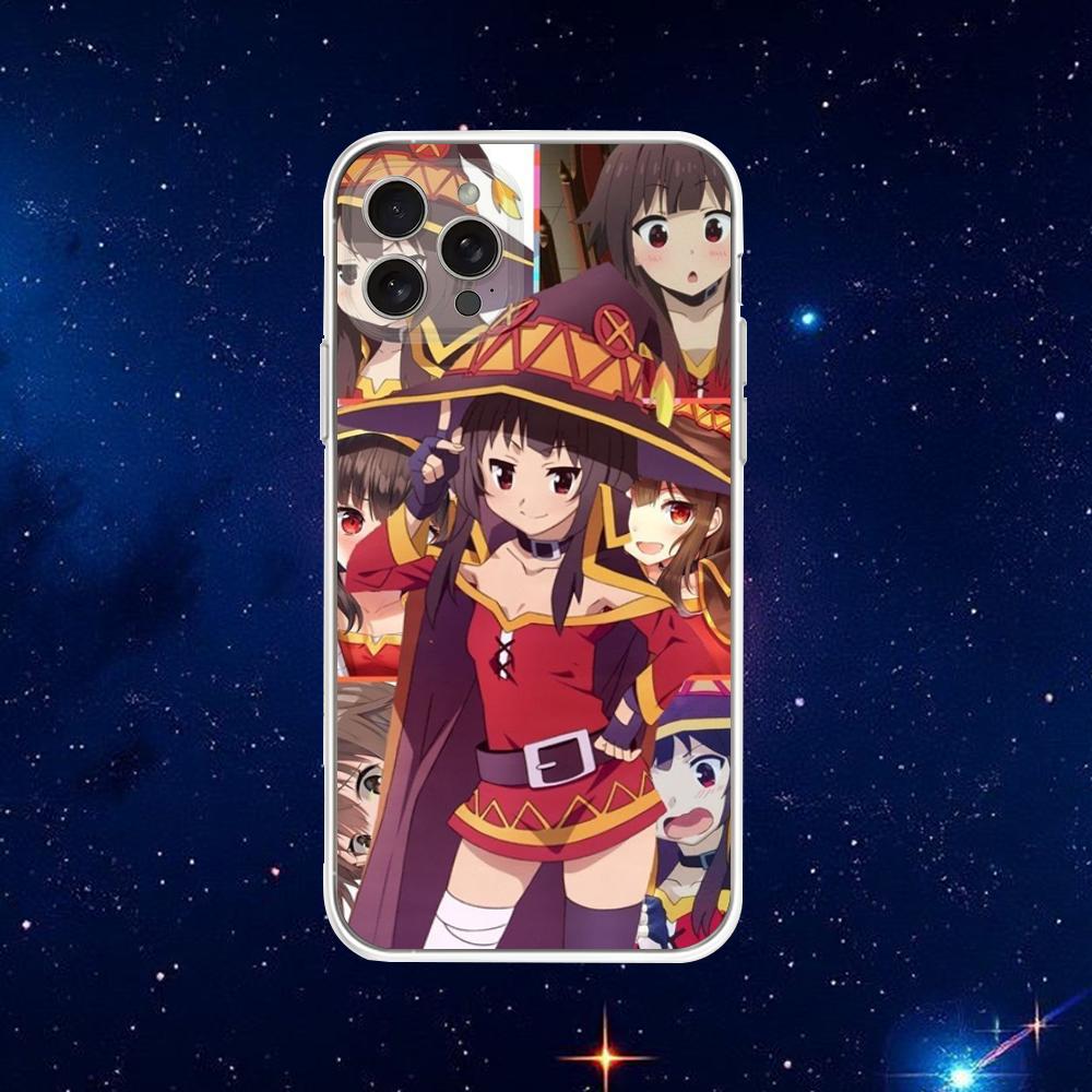 Megumin Anime K-KonoSubaS Phone Case For iPhone 16,15,14,13,12,11 Plus,Pro,Max,XR,XS,X,7,8 Plus,SE,Mini Transparent Shell