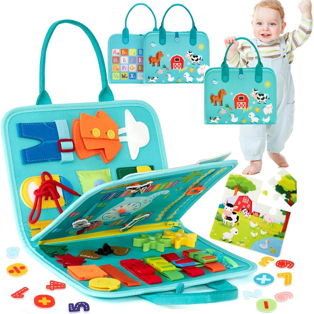 Toddler Busy Board Activity Baby Sensory Montessori Toys With Buckles Educational Travel Toys for Learning Fine Motor Skills
