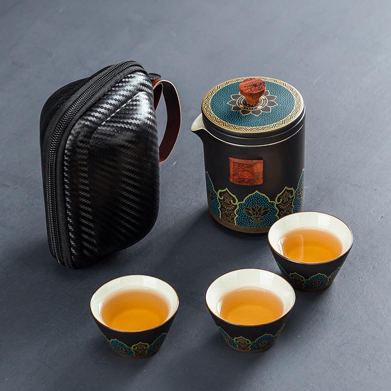 Portable Ceramic Express Cup, One Pot, Three Cups Travel Tea Set, Portable Teapot, Teacup Small Set Gift