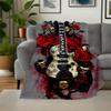 Gothic Skull Roses Electric Guitar Art Print PosterBlanket Flannel Throw Blanket for Sofa, Bed, Travel, Camping, Office