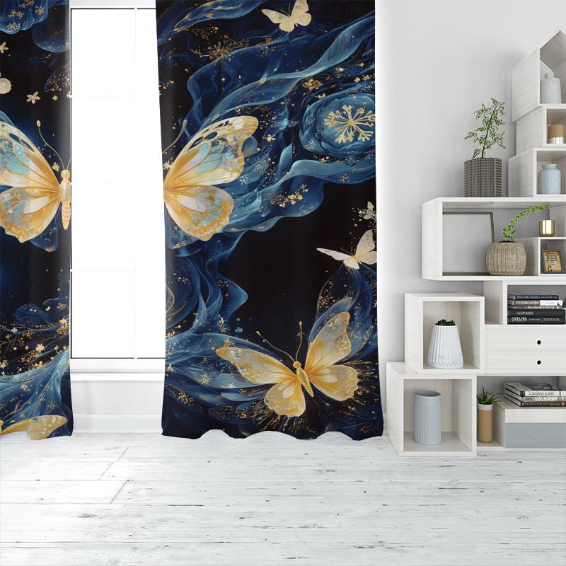 Beautiful Butterfly -2 pieces - printed curtain, 100% polyester material, suitable for home decoration