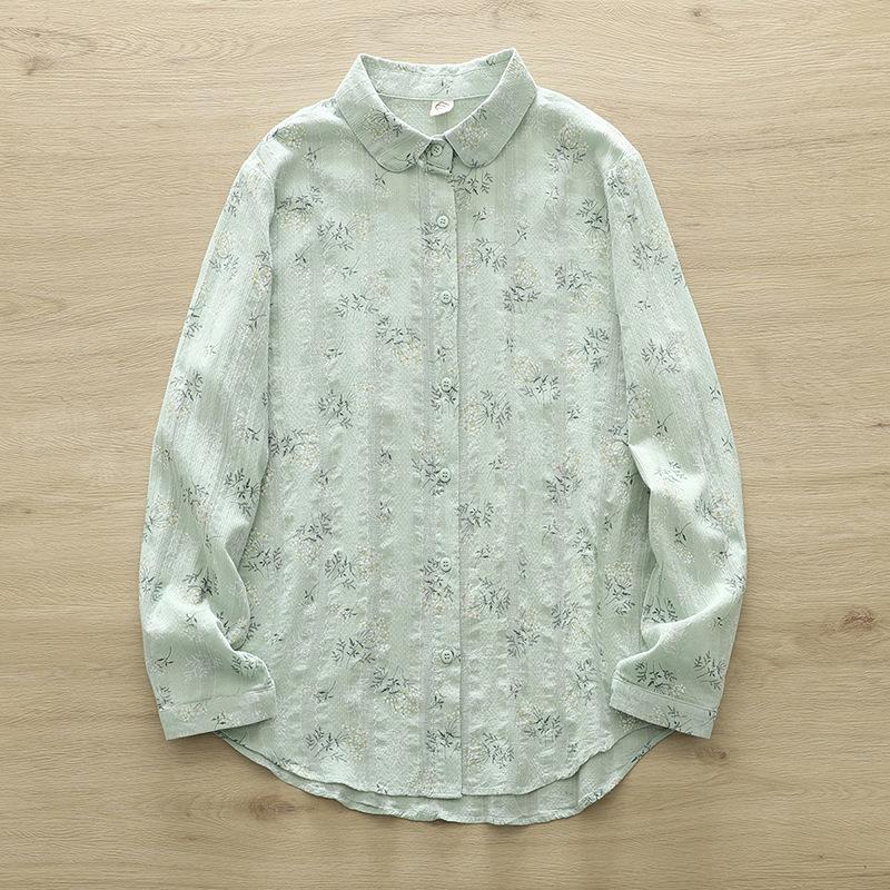 

Floral Printed Women s Long Sleeve Shirt Flower Fresh Casual Loose Lady Shirts Clothes Factory S зелений
