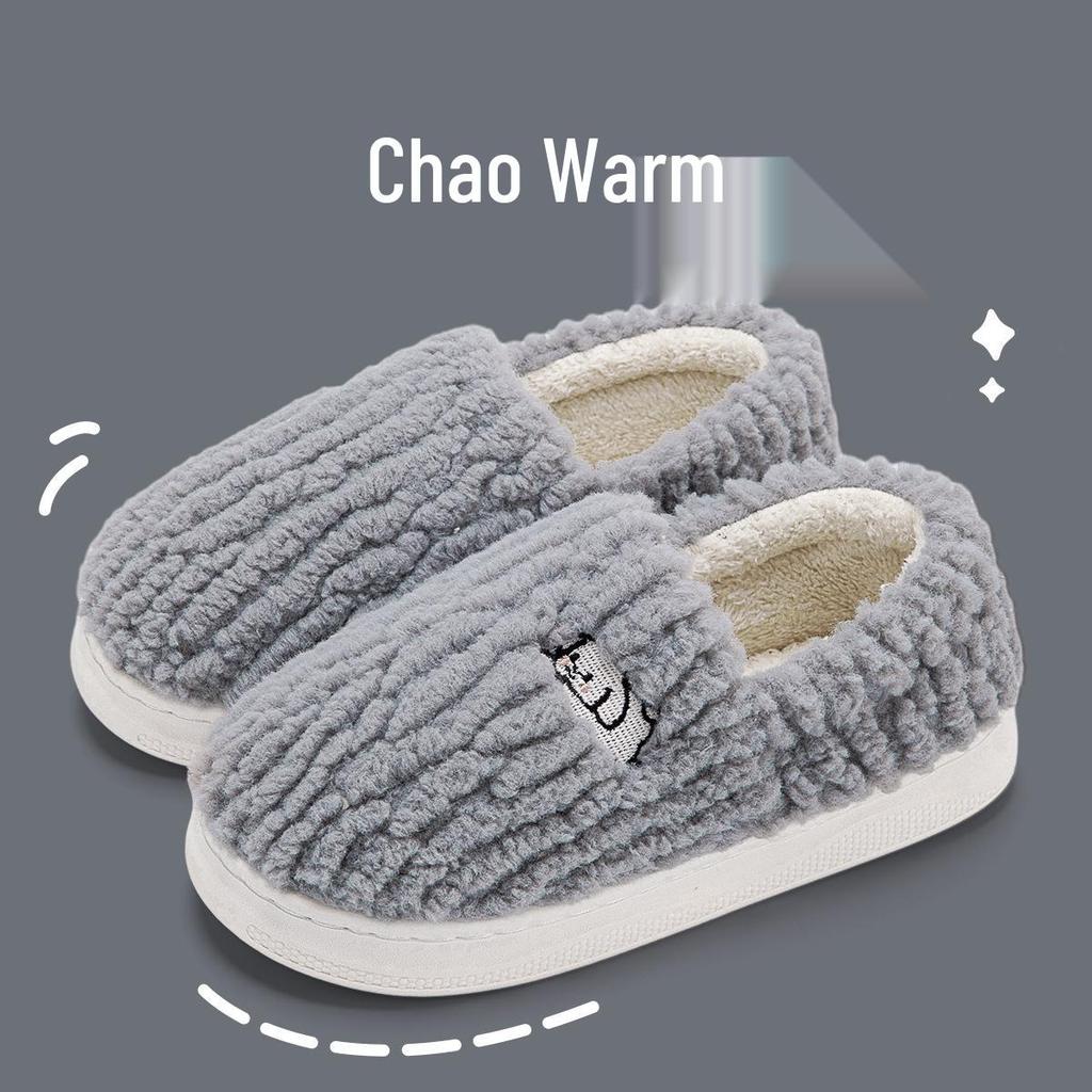 Men's and Women's Winter Cotton Slippers, Fully Enclosed Heel, Thick Sole, Indoor/Outdoor Use, Flat Bottom, Couple's Style