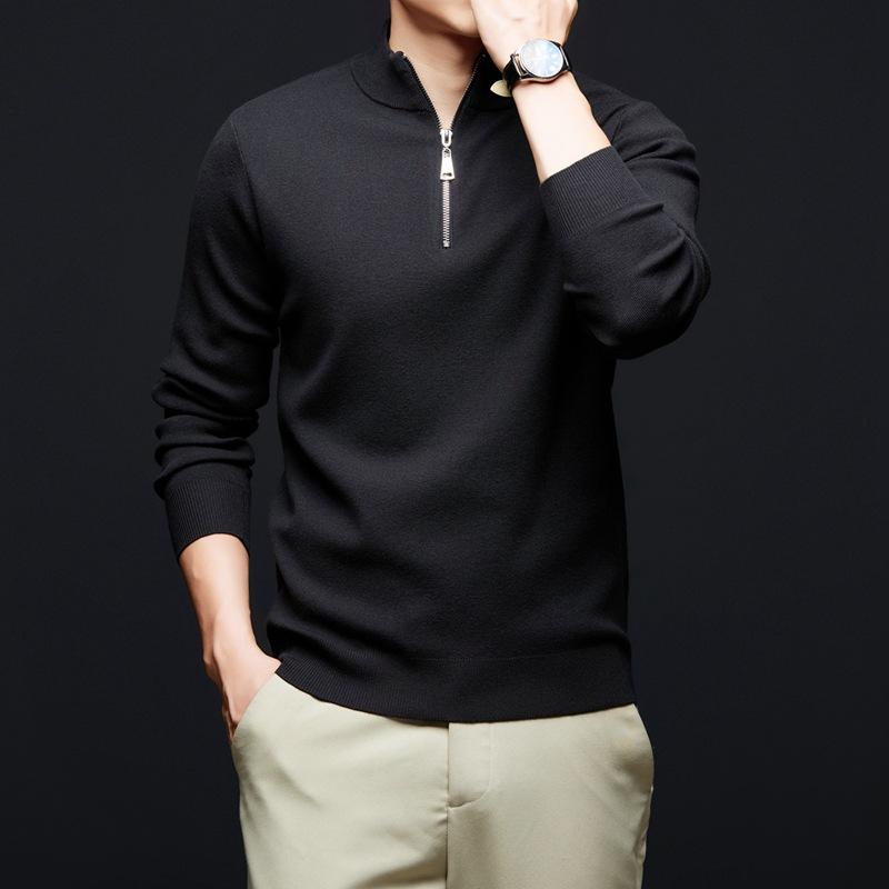 Spring And Autumn Men'S Sweater Thin Zipper Semi-Turtleneck Sweater Fashion Loose Dad Knitted Sweater Bottom Shirt