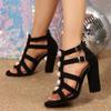 Women Sandals Summer Open Toe High Heels Low Block Heel Shoes Gladiator Zipper Thick With Sandals Wedges 2025 New Mules Shoes