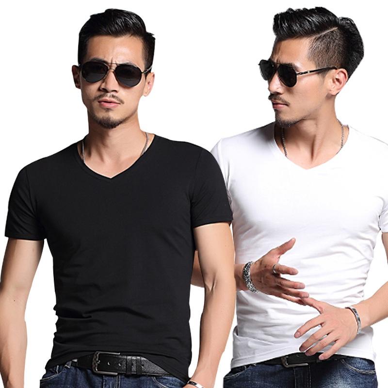 Mens Summer Casual Fashion V-neck T-shirt In Premium Quality Solid Colors