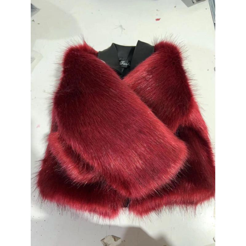 

Детская одежда Осень и Зима Новая шуба из искусственного лисьего меха для мальчиков и девочек Теплое и толстое пальто для малышей Пушистое хлопковое пальто 90cm бордовый