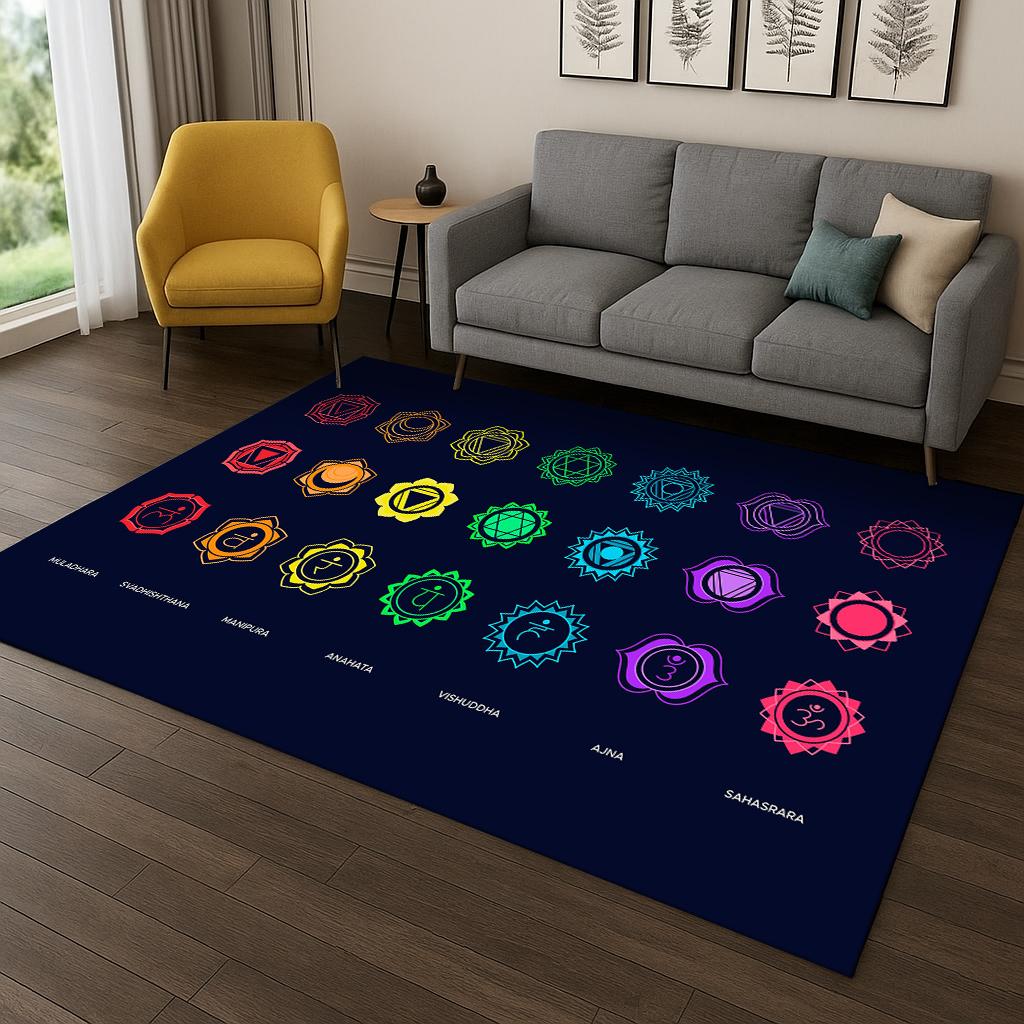 Rainbow 7 Chakra Yoga Meditation Carpet Rug for Living Room Sofa Home Bedroom Doormat Decor,Playroom Non-slip Area Rug Gift