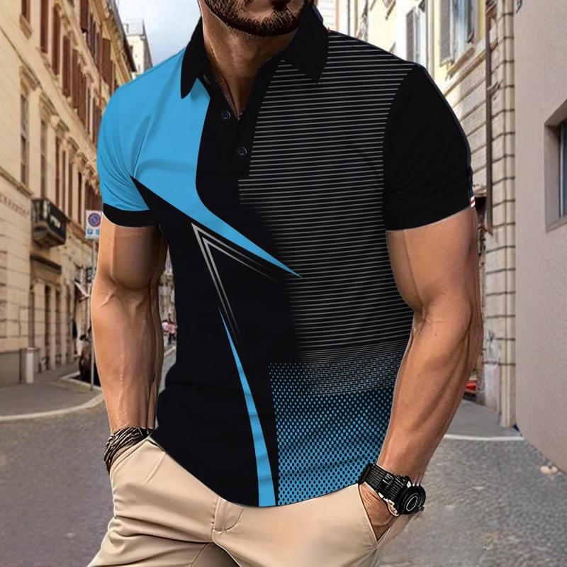 New European and American Men's Summer Short Sleeved Striped Polo Shirt Slim Fit Business T-shirt