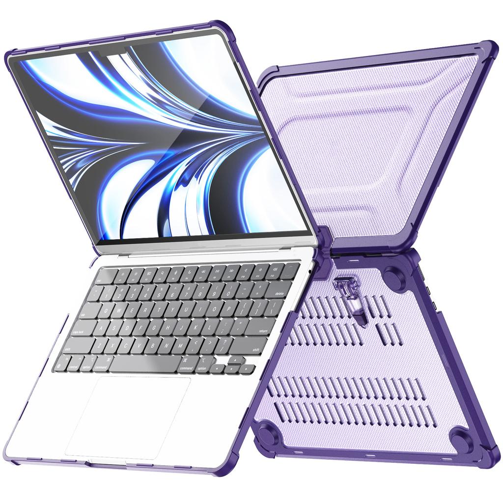 For MacBook Air 13 Inch (2025)/(2024)/(2022) M2 A2681 Laptop Case PC+TPU Kickstand Heat Dissipation Cover