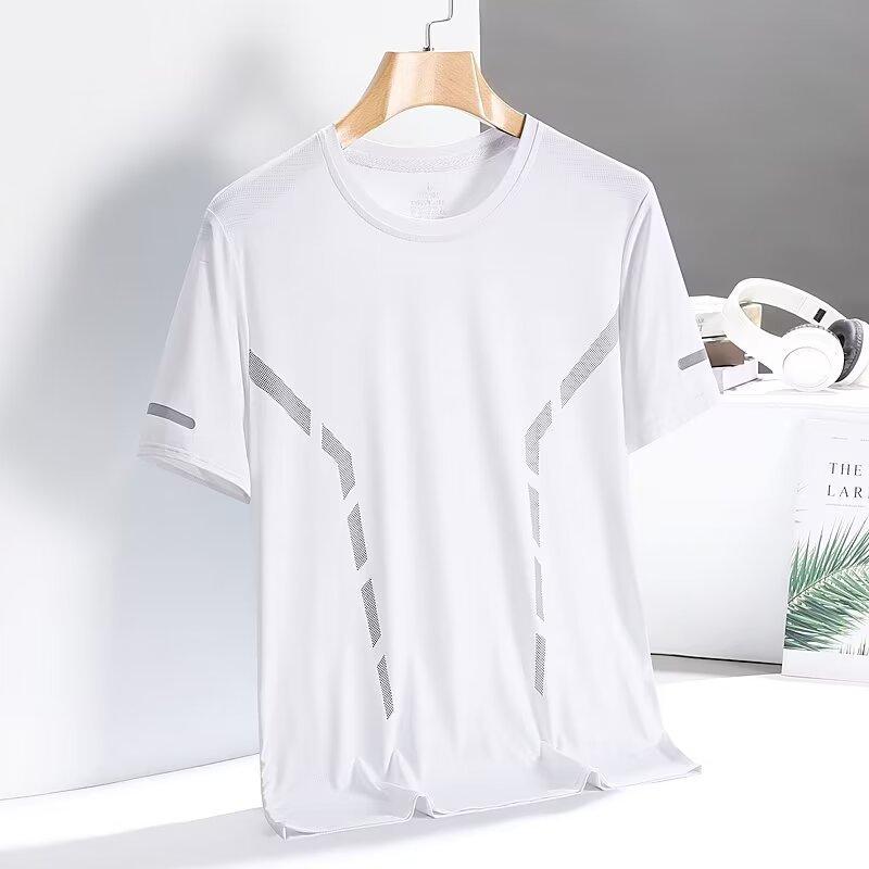 Ice silk short-sleeved t-shirt men's summer thin quick-drying mesh sports fitness half-sleeved top casual elastic T summer wear