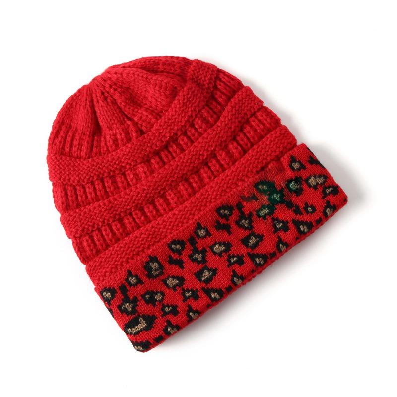 Women S Winter Warm Knit Beanie Hat Leopard Pattern Adult