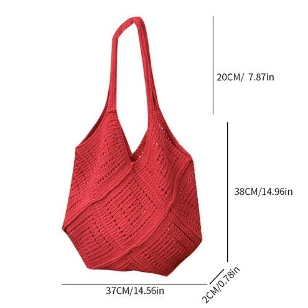 New Checkered Pattern Beach Tote Bag Polyester Large Capacity Shoulder Bags Hollow Design Shopping Bag for Summer