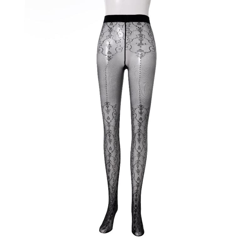 Stockings For Women High Waisted Flower Jacquard Aurora Socks Oil Shiny Glossy Transparent Ultra Elastic Pantyhose Lingerie