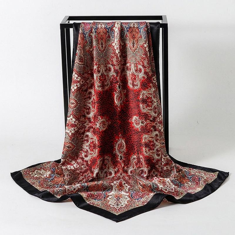 Satin Scarf Luxury Hijab Print Turban Women's Square Headscarf Neckerchief Shawl Bandana Windproof Handkerchief Headband Wraps