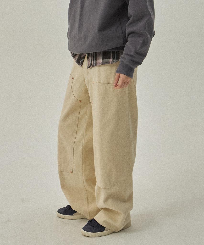 MAGOODGAN Pantalon de Charpentier Large à Genoux Contrastés Farburn 4406 Coton Crème