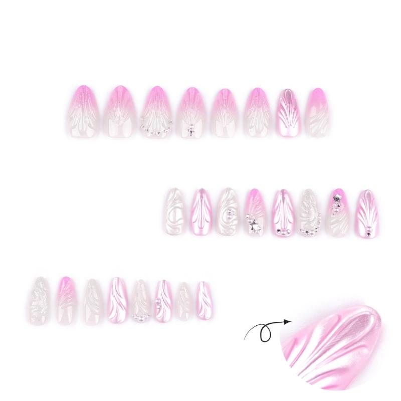 Almond Press On Nail Glossy Fake Nail Stick On Nail In 12 Sizes,24Pcs French Nail Tips for DIY Nail Art Decorations