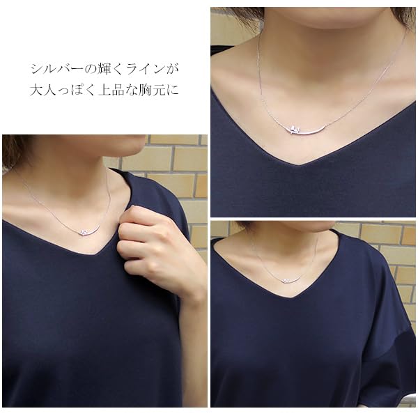 SNOOPY Official Snoopy Diamond and Silver Simple Perfect for Adults U-Line Necklace, 925, Women's, U-Line Design,