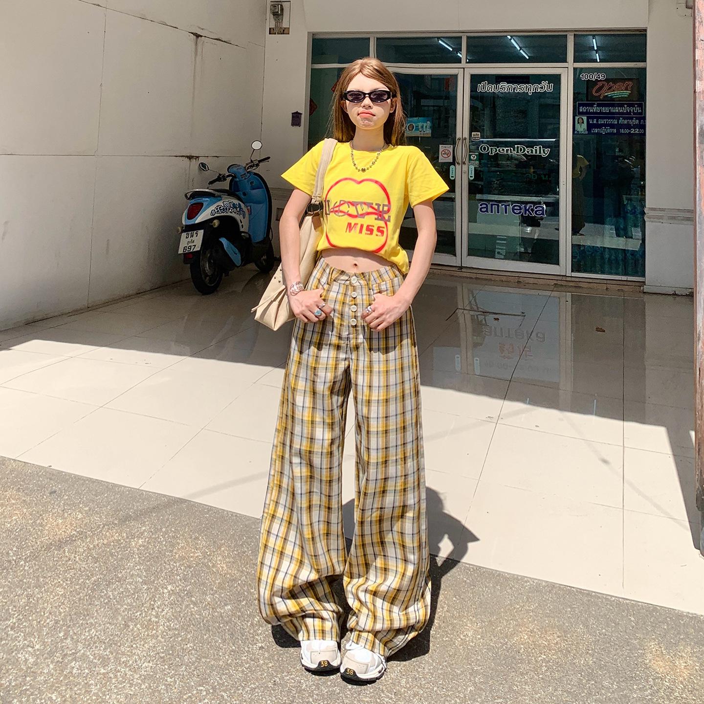 Women s High-Waisted Plaid Wide-Leg Pants - 2026 Spring Collection XS