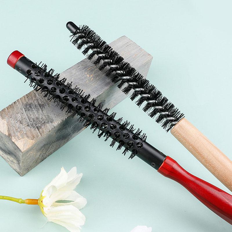 BEPAN Wooden Hair Roller Comb Mini Round Wood Brush Roller Quiff Hairdressing Combs Fluffy Hairdressing Comb for Hair Bangs Curling