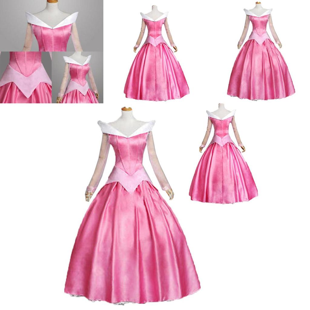 Enchanting Pink Sleeping Beauty Aurora Gown Costume For Women With Puff Sleeves